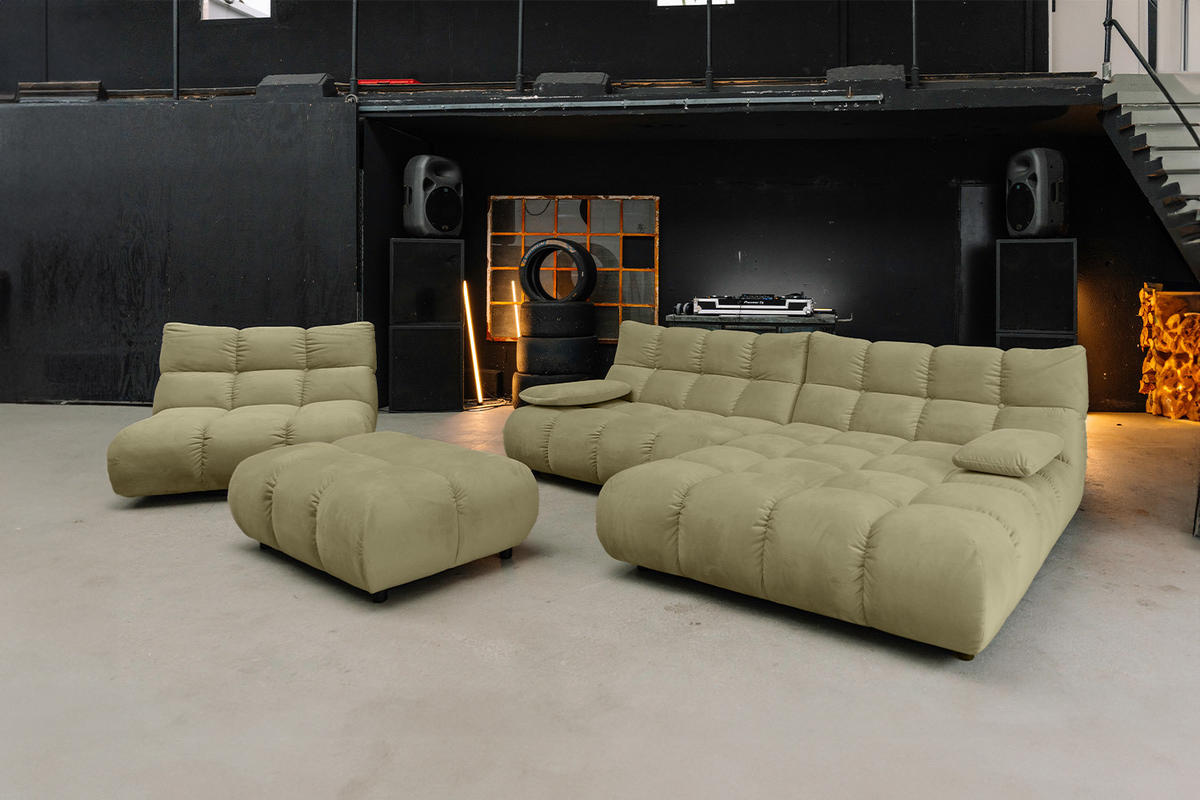 SITZGRUPPE VIVIEN 3ER SET Grün Velvet - Olivgrün/Grün, Kunststoff/Textil (359/85/510cm) - KAWOLA