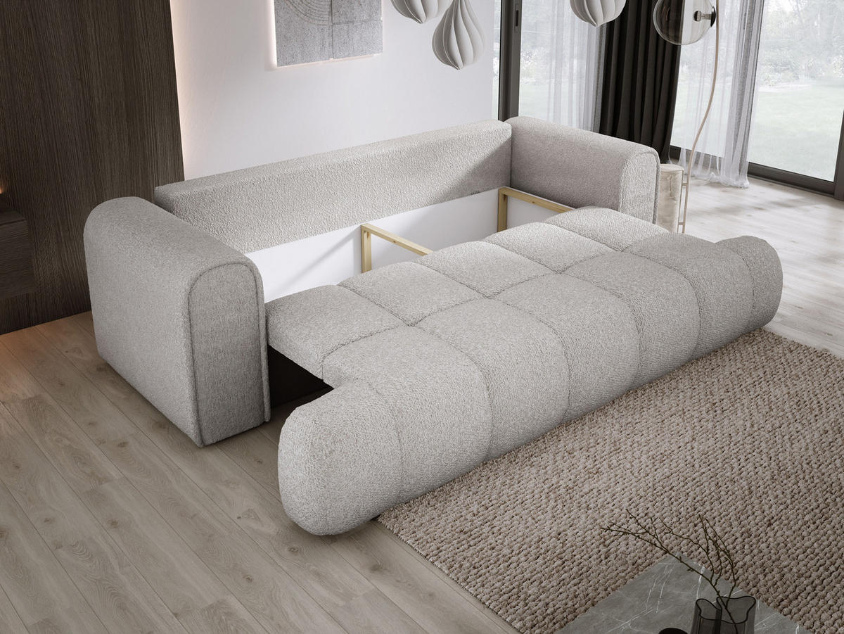 SOFA COCO SCHLAFSOFA mit Bettfunktion, Anthology Stoffbezug, 2-Sitzer, freistehend, Größe: 250x105x90 cm, Hellgrau - Hellgrau, Holz/Textil (250/90/105cm) - DomoHome