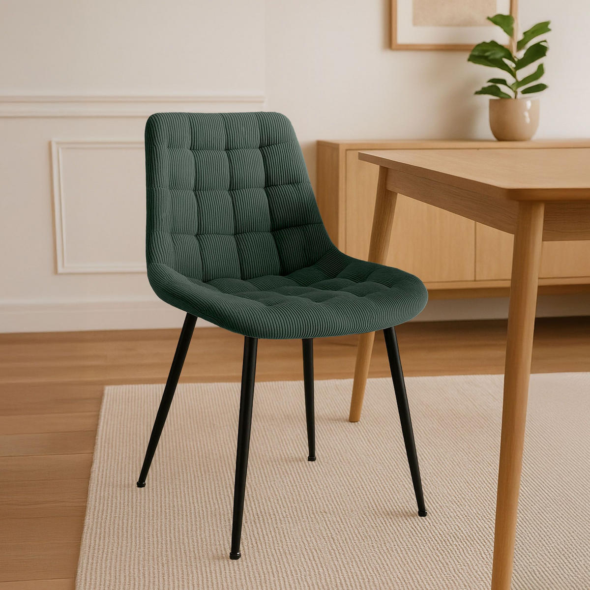 ESSZIMMERSTUHL Cord Grün - Schwarz/Grün, Textil/Metall (52/83/58cm) - CLP