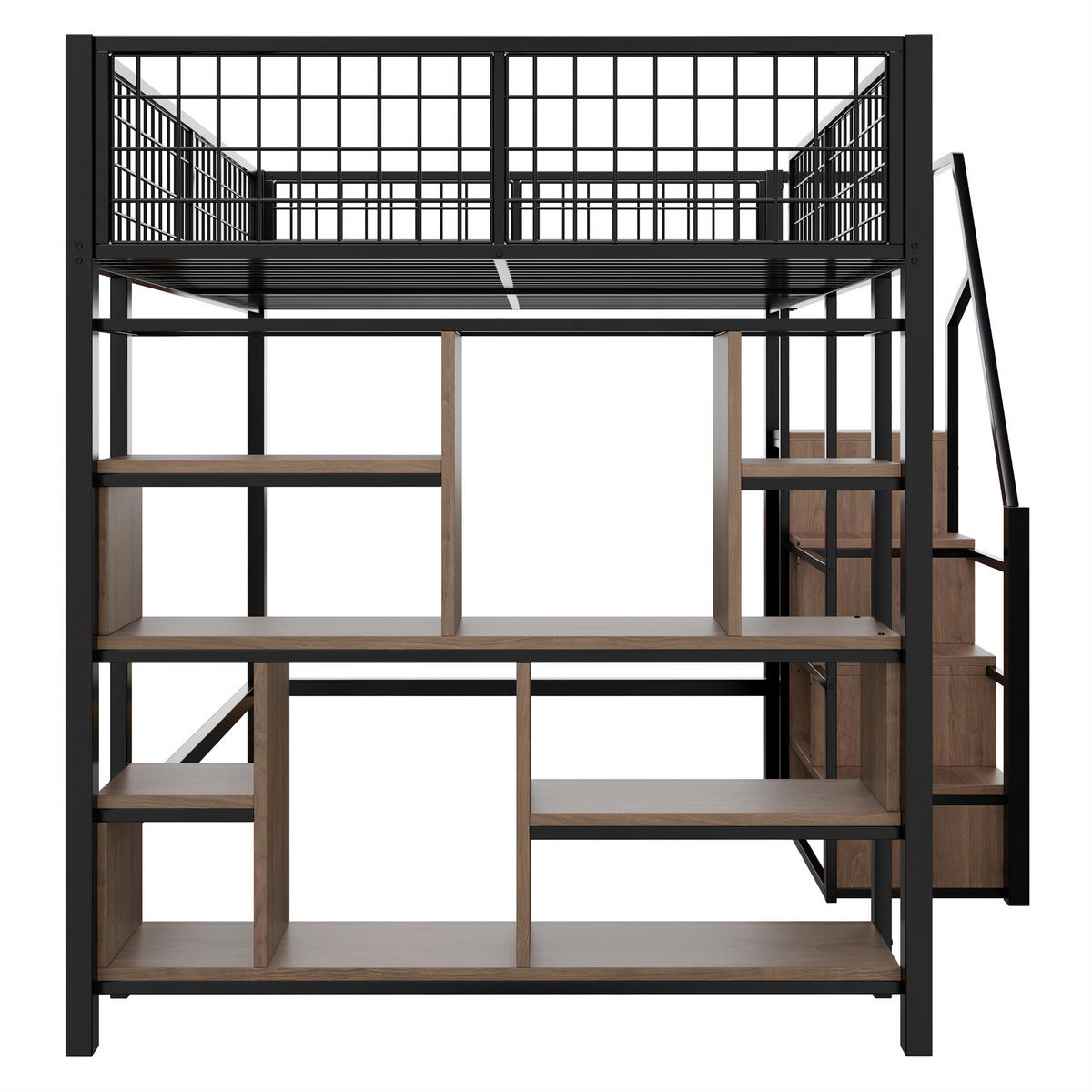 HOCHBETT 140/200 cm Schwarz Metallbett mit Stauraumtreppe - Schwarz, Metall (140/200cm) - OKWISH