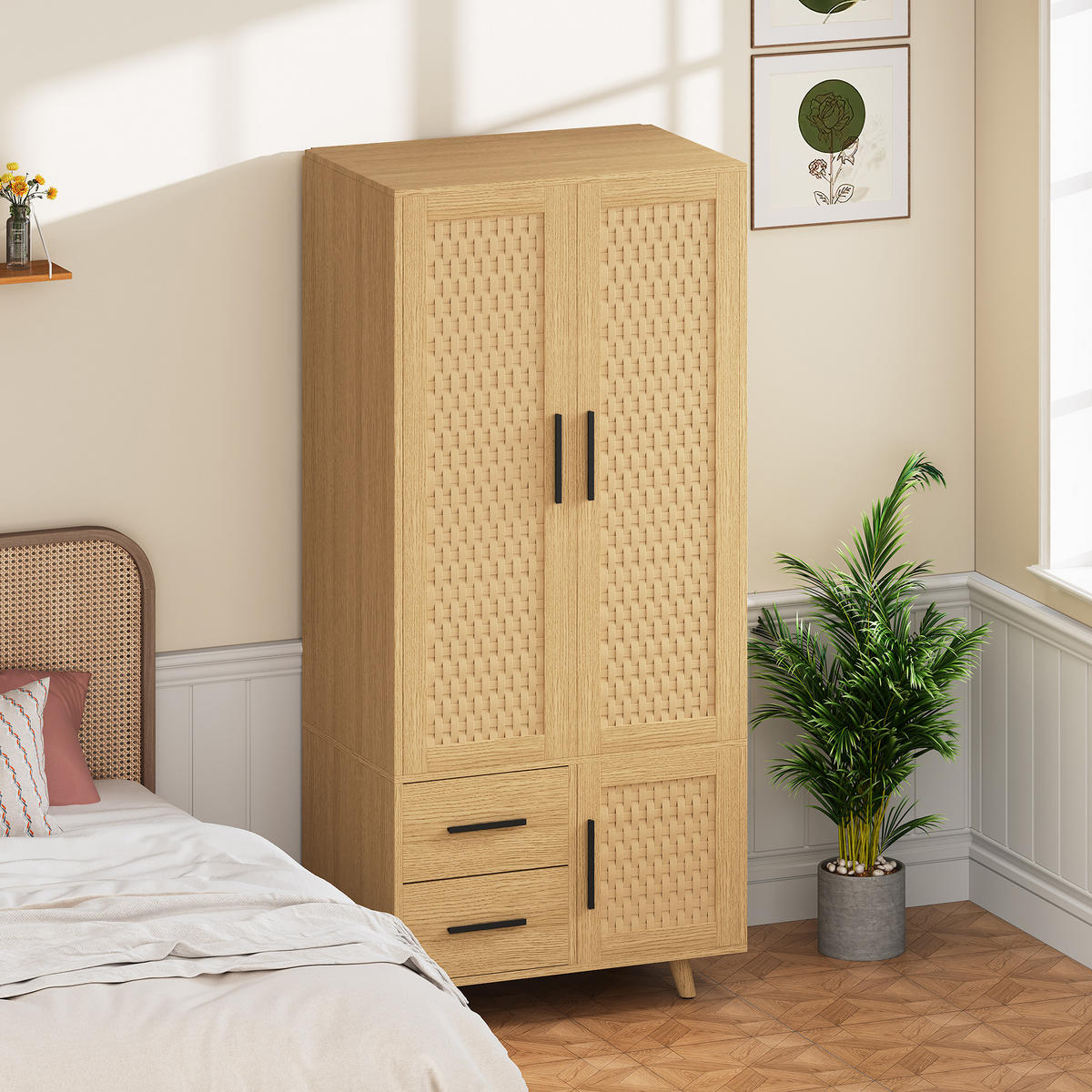 KLEIDERSCHRANK 80x52x166cm Naturdesign mit Kleiderstangen - Eichefarben, Holzwerkstoff (52/166/80cm) - SHOPENTRA