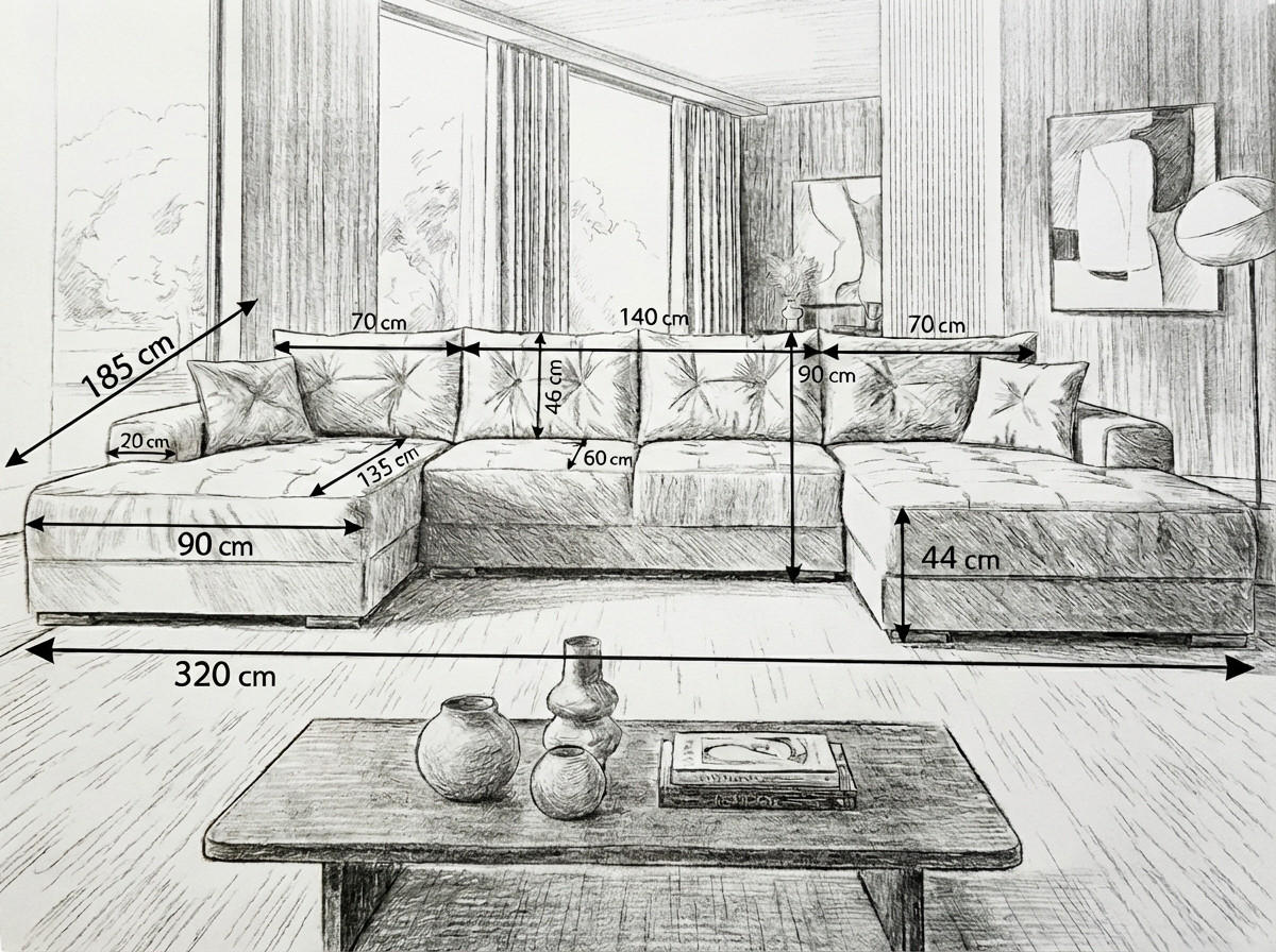 ECKSOFA MODENA 320 cm x 185 cm – Stoff: ECO CAYENCE Espresso 1116 Farbe: Braun - Braun, Textil (320/185cm) - A&J MöbelLand