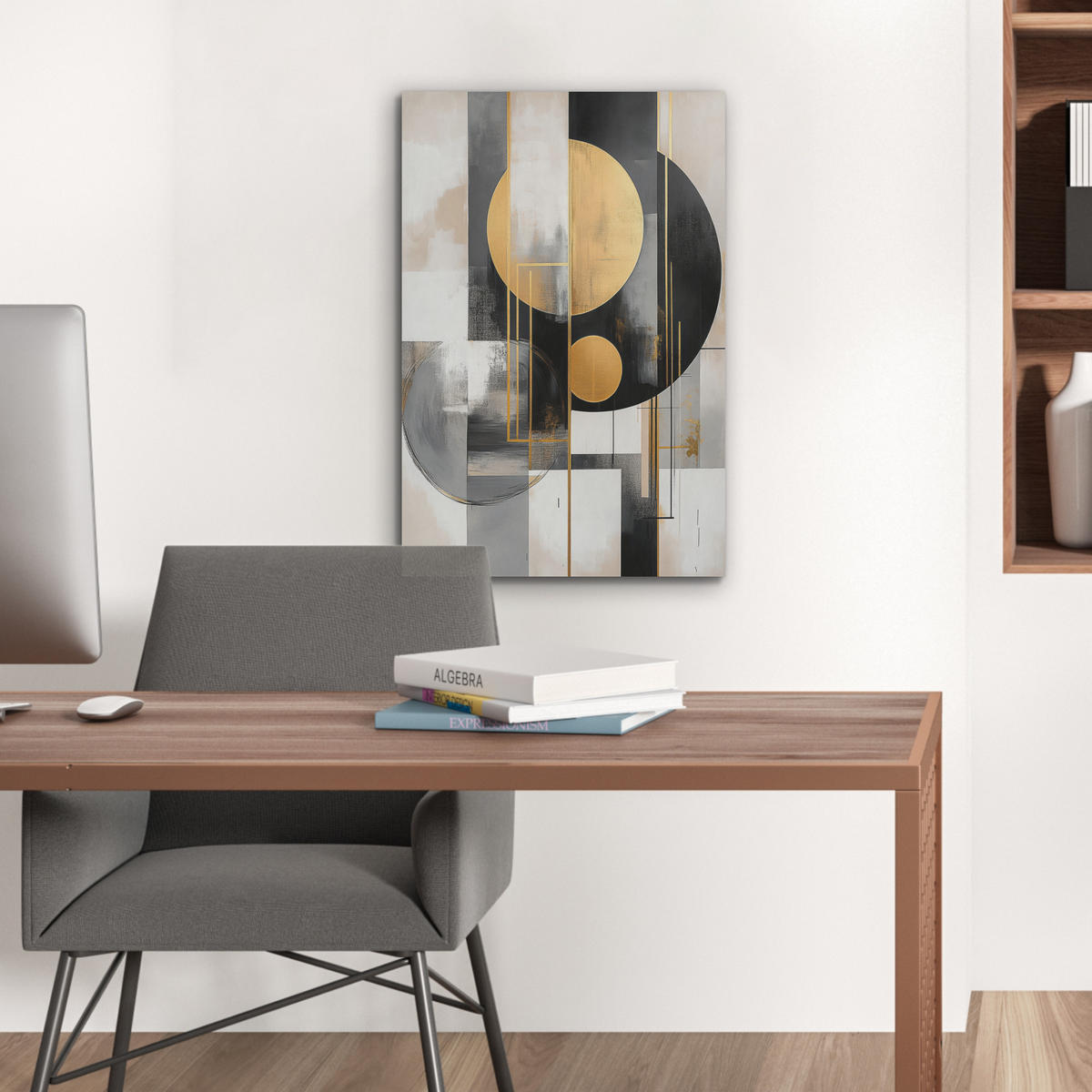 AKUSTIKBILD Abstrakt - Gold - Silber - Formen - Ästhetisch - Modern Kunstdruck Schlafzimmer 50x70 cm - Goldfarben, Kunststoff (50/70/0.9cm) - MuchoWow