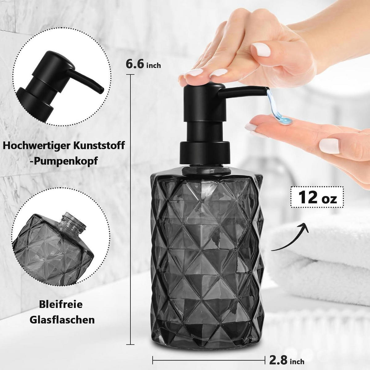 SEIFENSPENDER 2-teiliges Set Glas Schwarz 330ml - Schwarz, Glas (16/10.6/149cm)