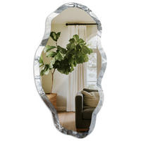 SPIEGEL 90x45 cm asymmetrisch mit Druck - Graue Abstraktion - Transparent, Glas (45/90/0.4cm) - TULUP