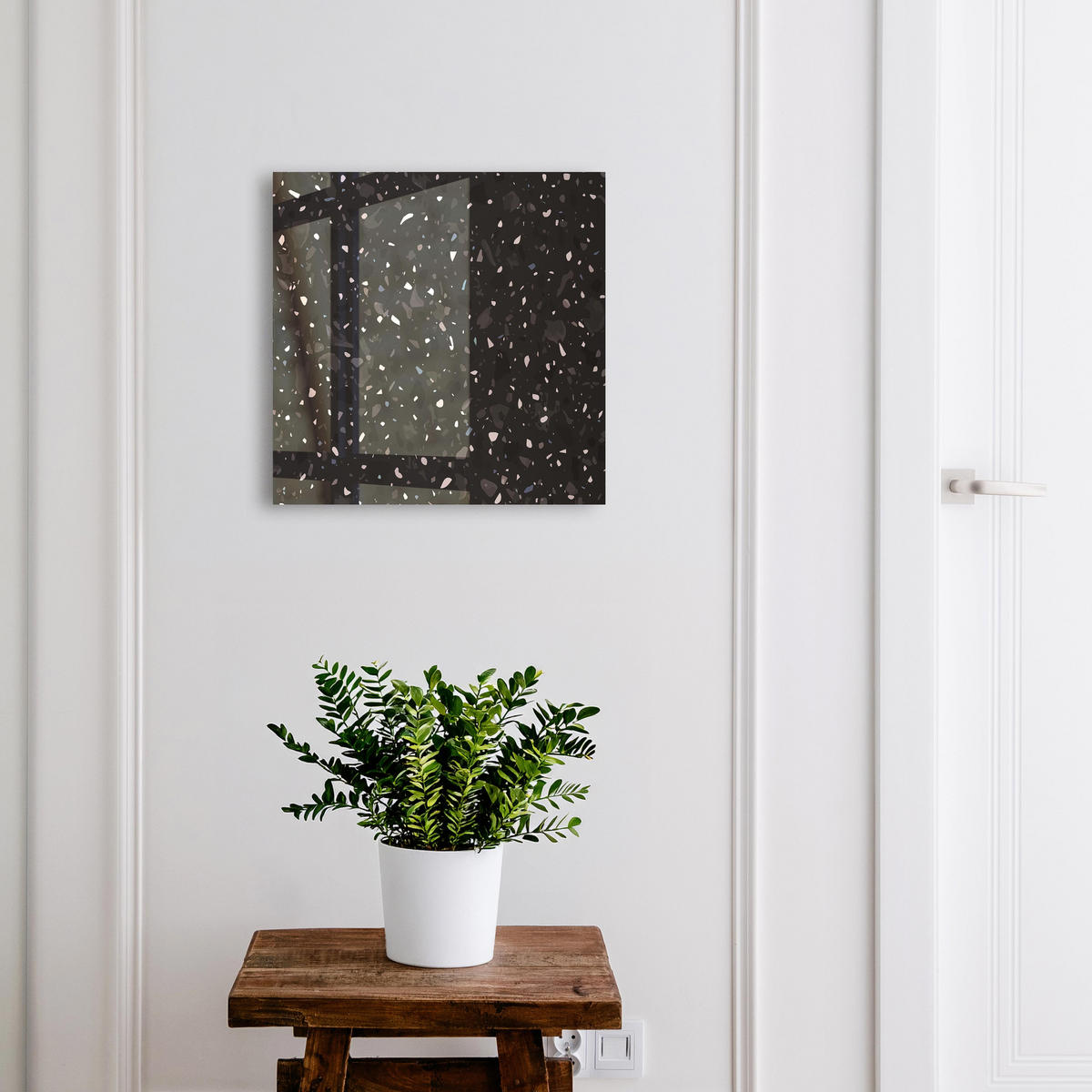 SCHLÜSSELBOX Schwarz 30x30 cm- Türöffnung nach rechts - Schwarzer Terrazzo - Schwarz, Metall (30/30/5cm) - TULUP