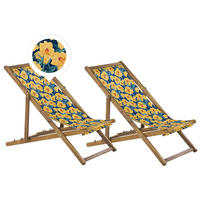 GARTENLIEGE 2er-Set hellbraun Textil weiß/mehrfarbig Blumenmuster Anzio - Hellbraun/Multicolor, Textil (54/70/97cm) - Beliani