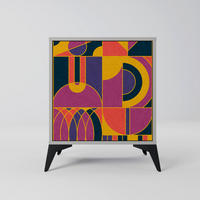SIDEBOARD ELECTRIC PATTERNS, Grau, 57,5x42x70,5 cm, Schwarze Metall-Sternfüße - Multicolor/Schwarz, Holzwerkstoff/Metall (57.5/70.5/42cm) - SpaceRebels
