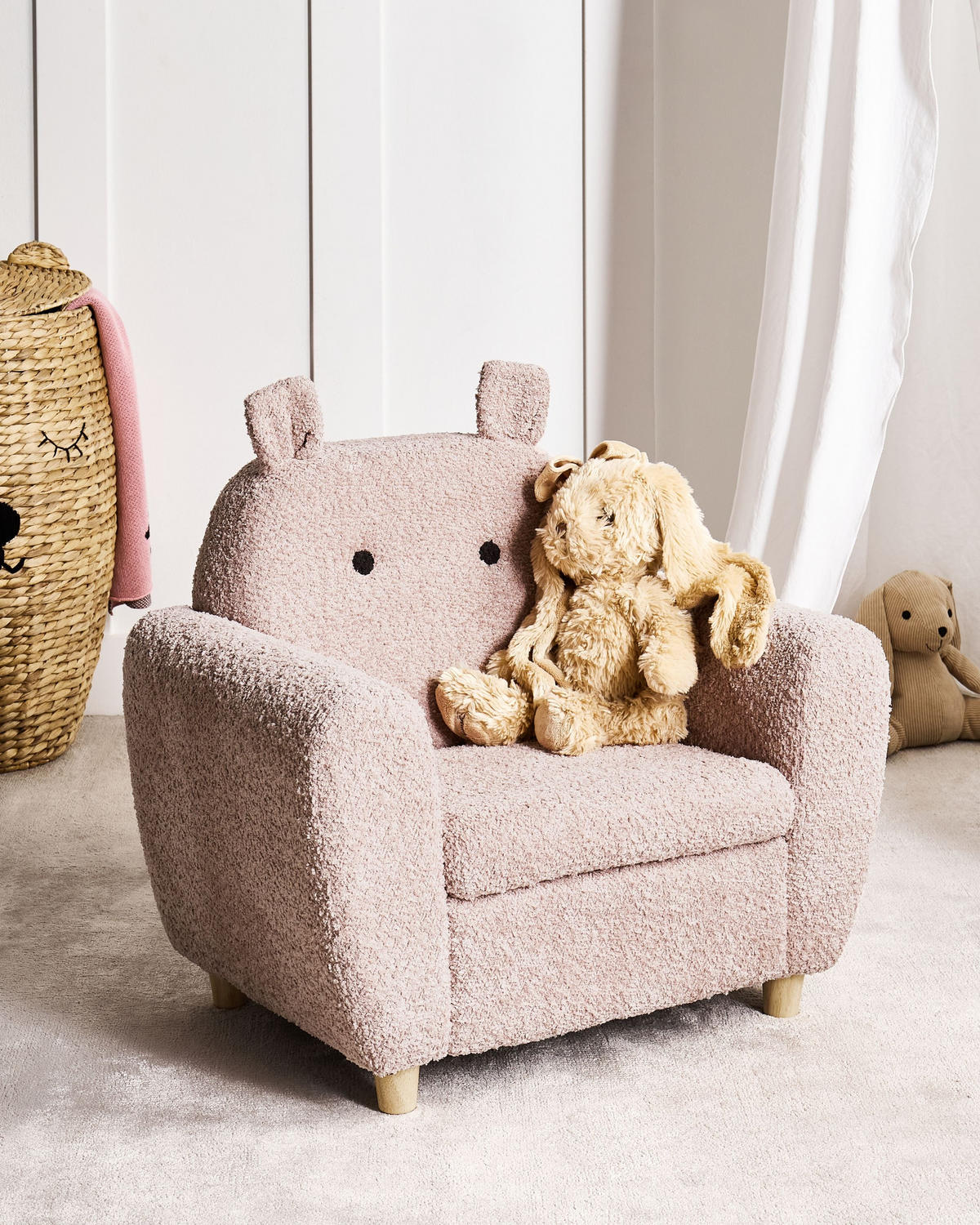 KINDERSESSEL Nilpferd Bouclé Pastellrosa Maribo - Pink, Textil (61/59/44cm) - Beliani