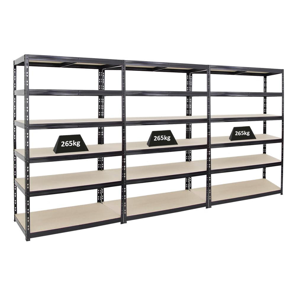 SCHWERLASTREGAL Giant Tiger 3er-Set mit 3x 200x120x60 cm Fachlast 265 kg 6-Ebenen Schwarz - Schwarz, Metall (360/200/60cm) - PROREGAL