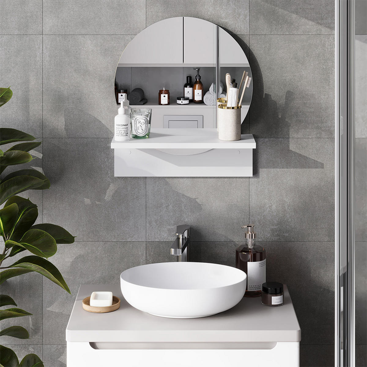 BADEZIMMERSPIEGEL Elyra Weiß 40 x 47.5 cm mit Ablage - Weiß, Holzwerkstoff (40/47.5/15cm) - Vicco