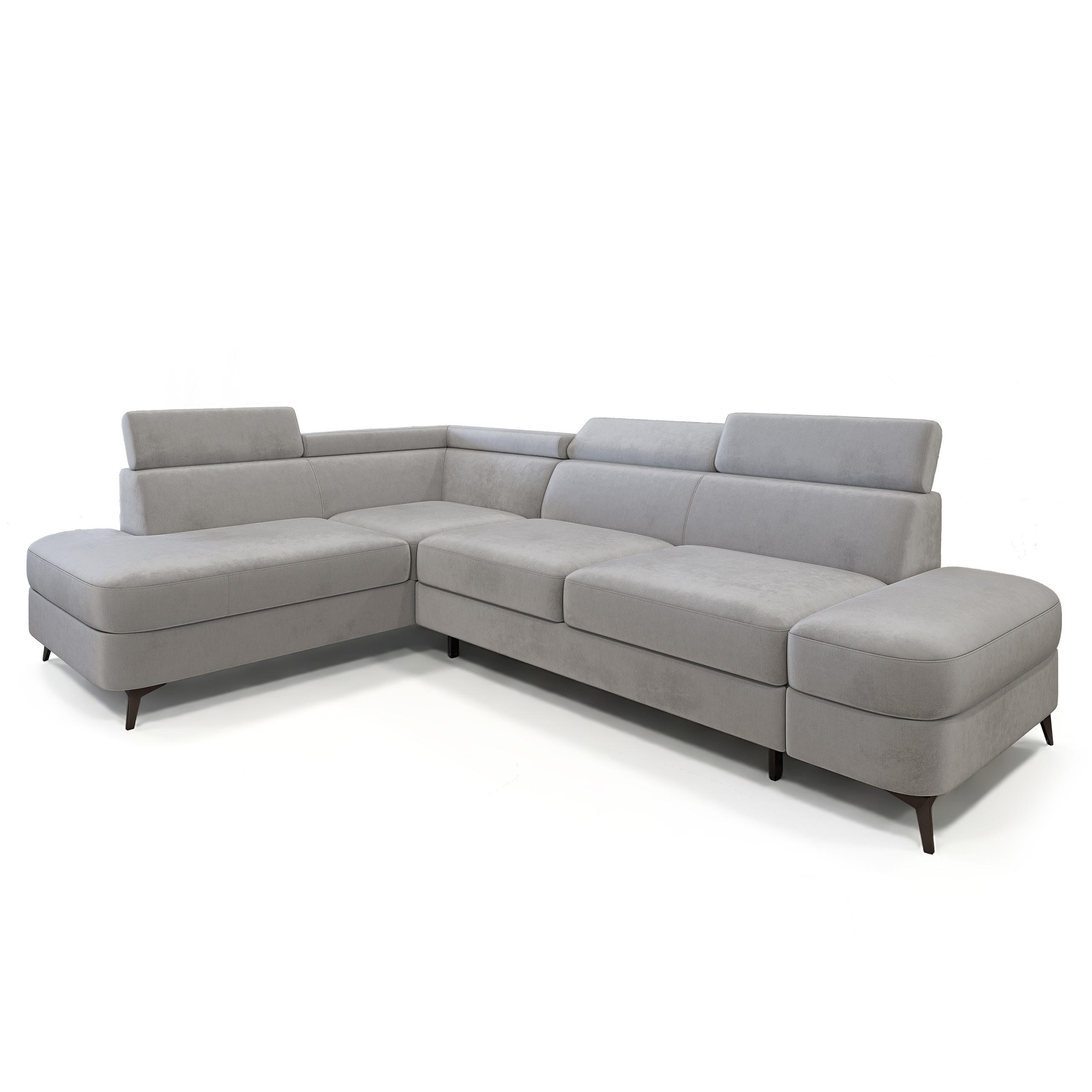 ECKSOFA AVISE M L-S Hellgrau Velours-Stoff mit Schlaffunktion - Hellgrau, Holzwerkstoff/Textil (268/195cm) - MASSENO
