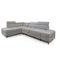 ECKSOFA AVISE M L-S Hellgrau Velours-Stoff mit Schlaffunktion - Hellgrau, Holzwerkstoff/Textil (268/195cm) - MASSENO