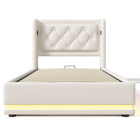 POLSTERBETT 90/200 cm mit USB Typ-C, Matratze, 3-seitiger LED und hydraulischem Stauraum, PU, Weiß - Weiß, Kunststoff (90/200cm) - Redom