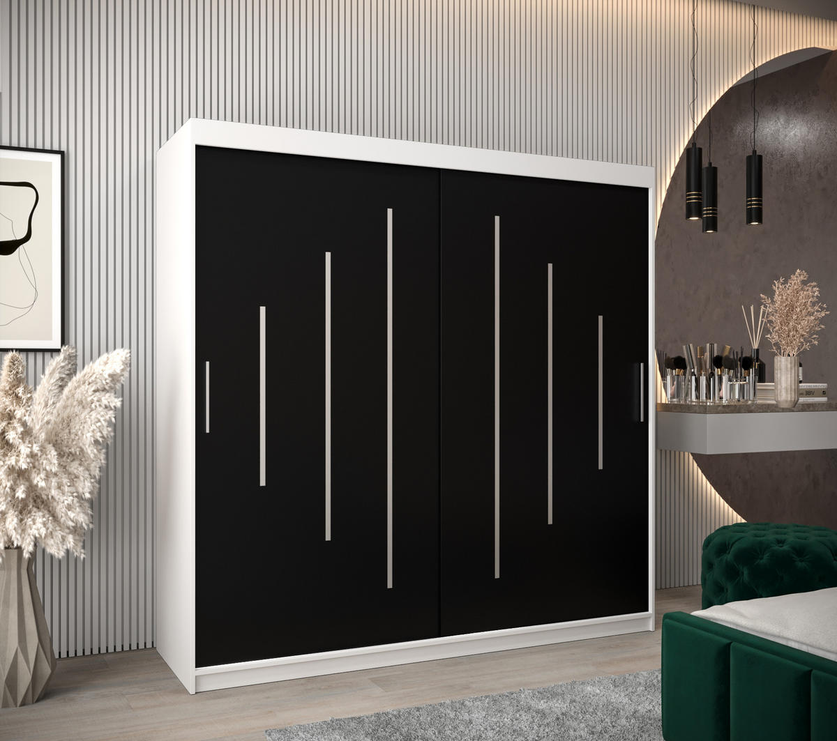 SCHWEBETÜRENSCHRANK 200/200/62 2-türig - Silberfarben/Schwarz, Holz/Kunststoff (200/200/62cm) - Abiks Möbel