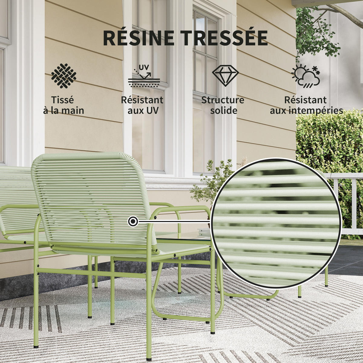 GARTENLOUNGE 4tlg DE-13634 Polyrattan mit Glastisch Grün - Grün, Metall - ComfortXL