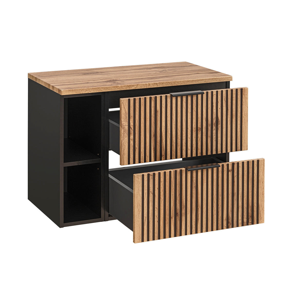 BADMÖBEL 80.6cm Gaia 2er-Set Holz in Eichenoptik und Schwarz - Schwarz, Holzwerkstoff (80.6/59/46cm) - Petits-meubles