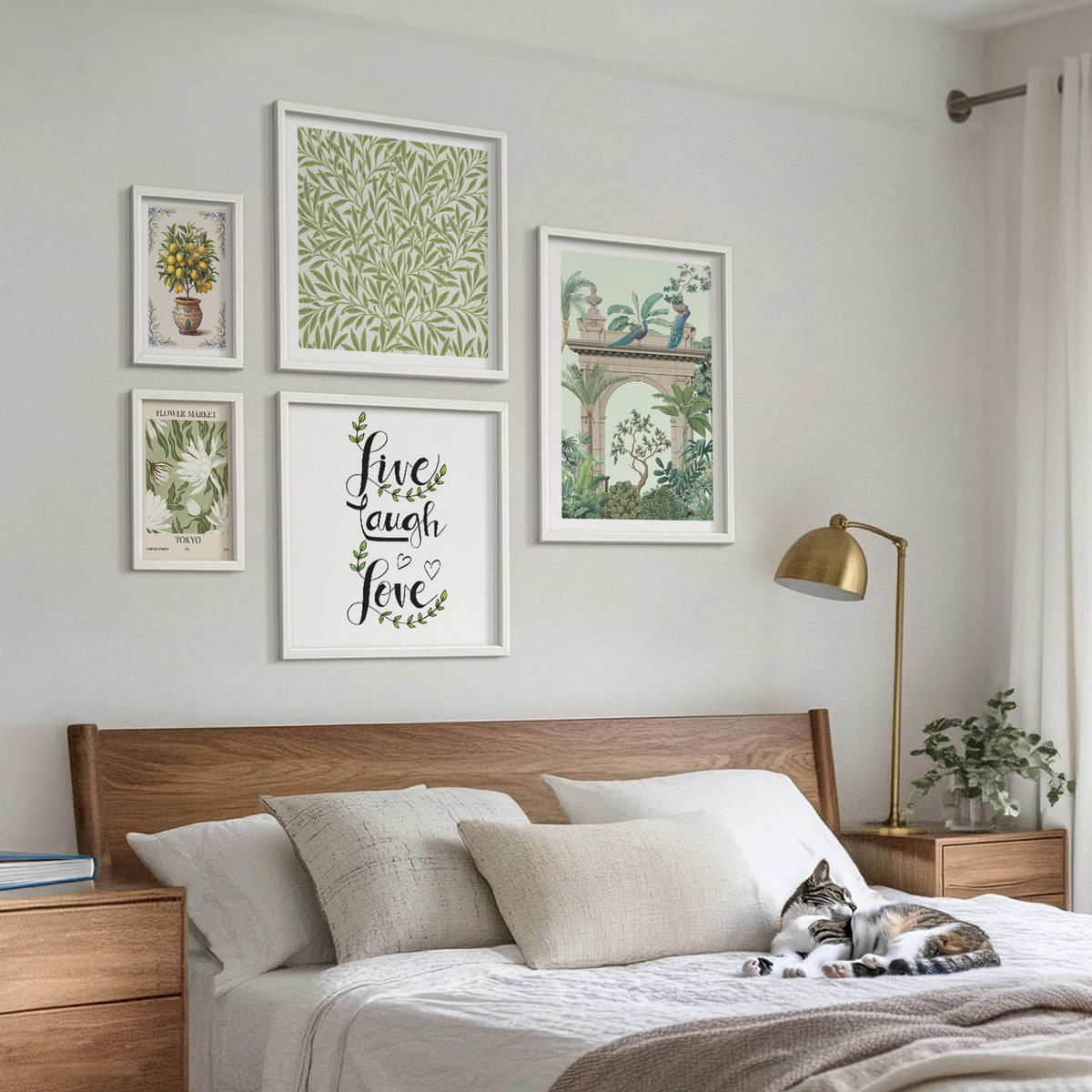 WANDBILDER 5er-Set - 50x50 cm & 20x30 cm & 40x60 cm Weißer Rahmen - Grüne Blätter exotischer Pflanzen - Weiß, Kunststoff (40/60cm) - ArtPrintCave