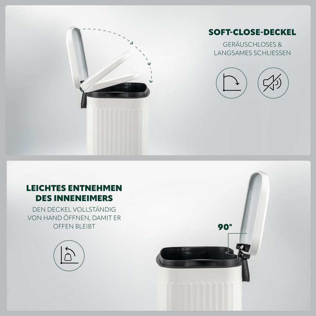 Thumbnail - eluno Abfalleimer, Weiß, Metall, 28x38.5x25 cm, Küchen, Küchenausstattung, Mülleimer