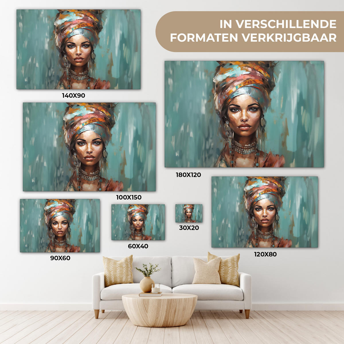 LEINWANDBILD Frau - Kunst - Schmuck - Porträt Deko Schlafzimmer 30x20 cm - Blaugrau, Textil (30/20cm) - MuchoWow