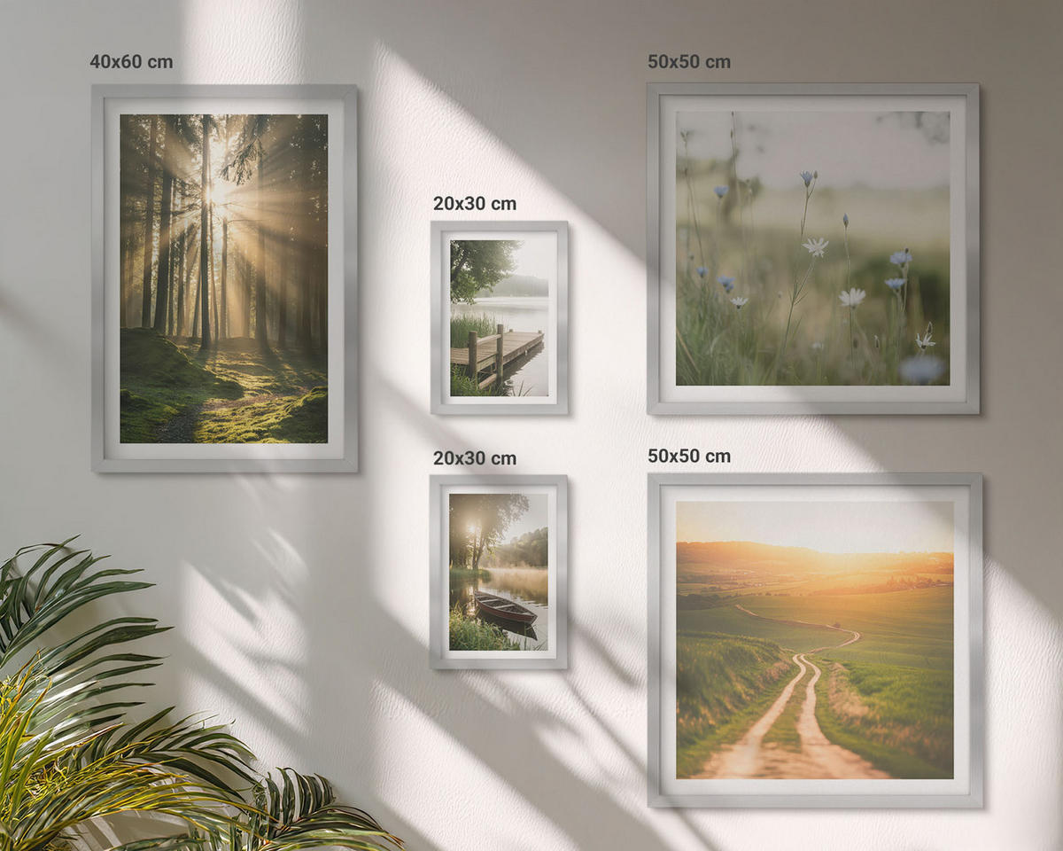 BILDER SET 5er Set - 50x50 cm & 20x30 cm & 40x60 cm Silberner Rahmen - Gemalte Zitruslandschaften - Silberfarben, Kunststoff (40/60cm) - TULUP