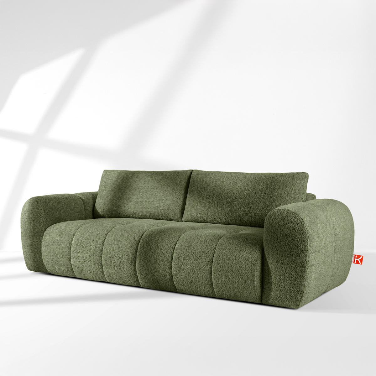 EINZELSOFA LIRA, Olivgrün, Bouclé - Olivgrün, Holz/Holzwerkstoff (256/84/112cm) - KONSIMO®