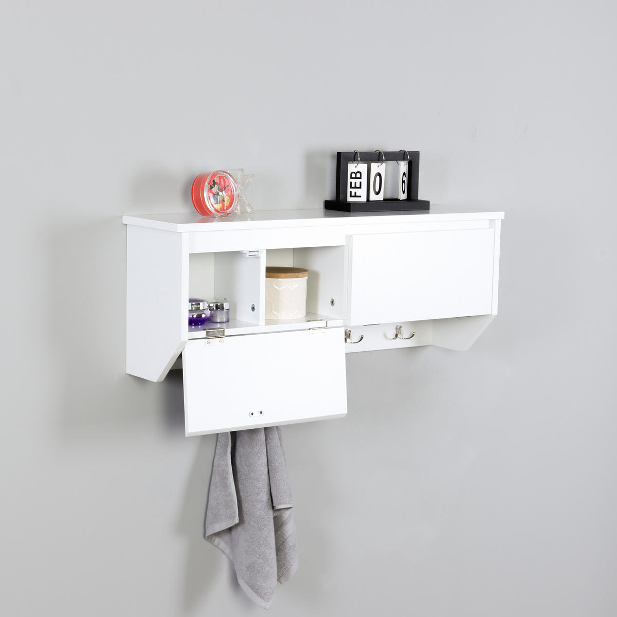 WANDGARDEROBE Weiß 5 Haken MDF - Weiß, Holzwerkstoff/Metall (78/30/20cm) - Relaxdays
