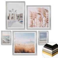 WANDBILDER 5er Set - 50x50 cm & 20x30 cm & 40x60 cm Silberner Rahmen - Pflanzen, Meereswellen, Aussicht, Häuser - Silberfarben, Kunststoff (40/60cm) - ArtPrintCave
