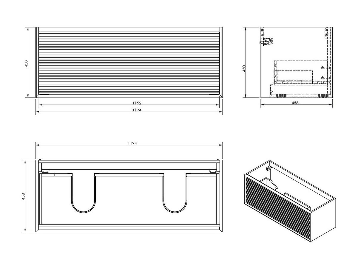 WASCHBECKENUNTERSCHRANK hängend - Streifenoptik - Holzfarben dunkel & Schwarz - 120 cm - BANIVA - Schwarz, Holz (120/45/45.8cm) - Vente-Unique