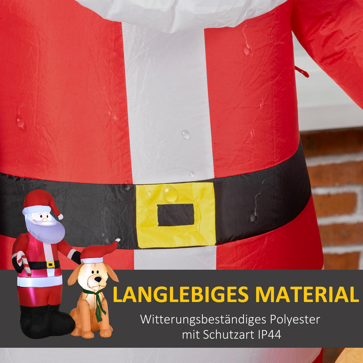 157 cm Aufblasbarer Weihnachtsmann mit Hund Weihnachtsdeko mit LED Wasserdicht - Rot, Kunststoff (80/157/117cm) - Outsunny
