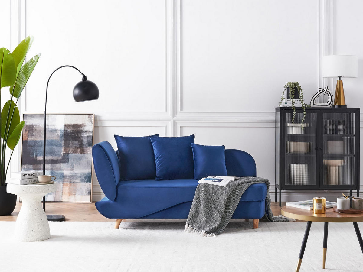 CHAISELONGUE-LINKSSEITIGE Blau Meri - Braun/Hellblau, Textil (155/76/69cm) - Beliani