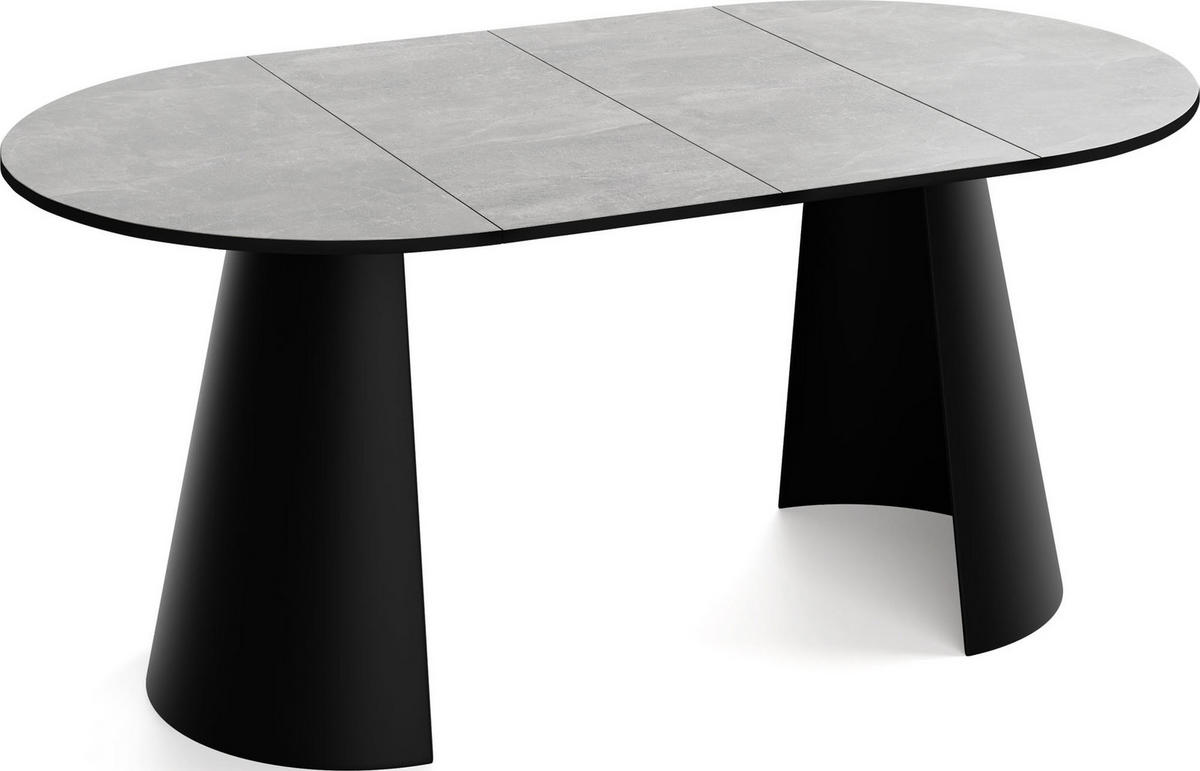 ESSTISCH Lamio runder ausziehbarer, Grauer Beton 100-180/100/76 cm - Hellgrau/Schwarz, Holzwerkstoff/Metall (100/100/76cm) - WFL GROUP