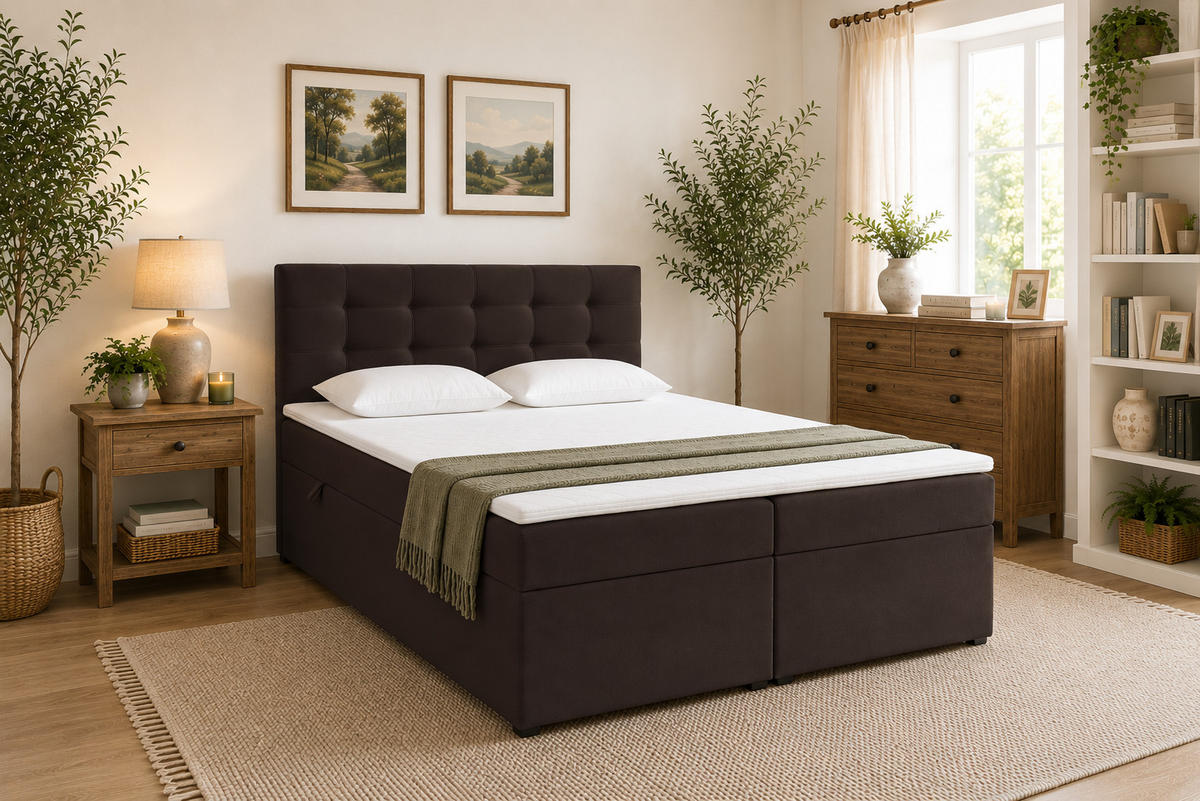 BOXBETT VELLIS mit Topper und Bettkasten, Braun, 120x200 cm - Braun, Textil (120/200cm) - KS Home Concept