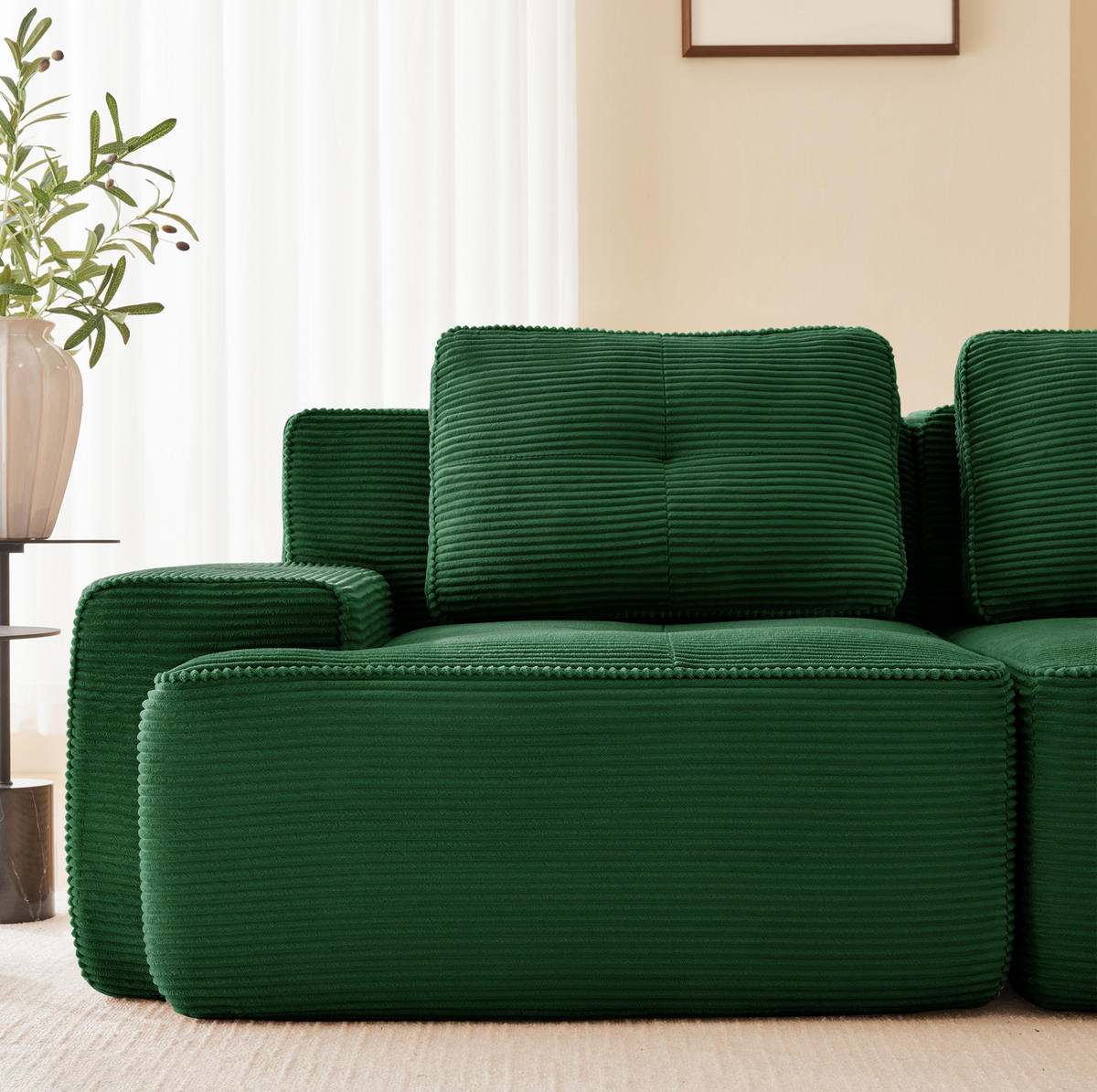 ECKSOFA 204/104/69 cm grün aus Cord mit Tiefsitz und flexibler Ottomane - Grün, Textil (177/204cm) - OKWISH