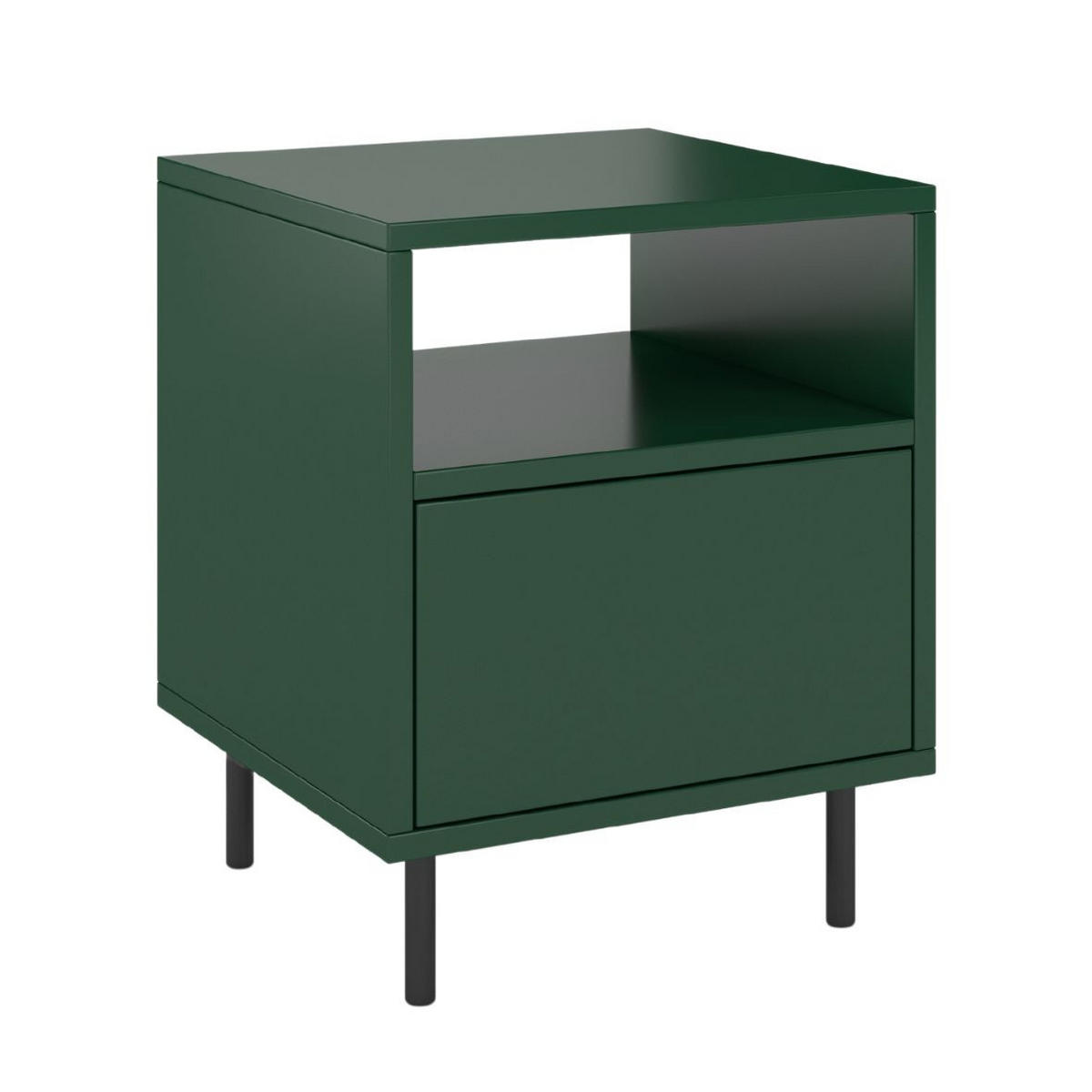 NACHTTISCH Mirka, Grün, Push to Open System, Minimalistisch - Dunkelgrün/Schwarz, Holzwerkstoff/Metall (40/47/40cm) - Dancan