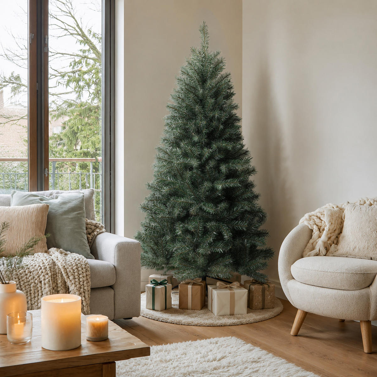 KÜNSTLICHER Weihnachtsbaum 185 cm, Grün mit weißen Akzenten - Grün, Kunststoff (185cm) - Hometopia