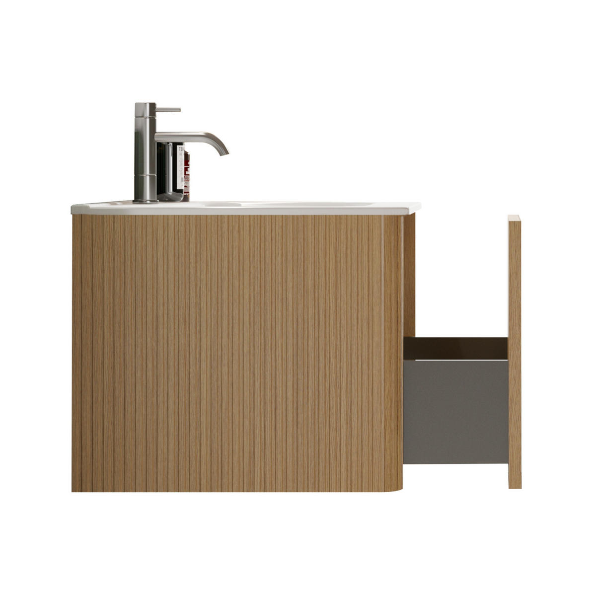 WASCHTISCHKOMBI mit Unterschrank 61/46,5/37 cm eichefarben aus MDF, Sperrholz und Mineralguss mit Push-to-Open - Eichefarben, Holzwerkstoff (61/37/46.5cm) - OKWISH