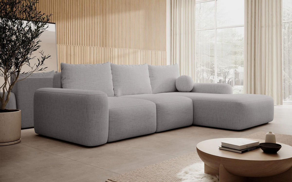 ECKSOFA Carnos mit Ballkissen, Grau Chenille, rechtsseitig - Schwarz/Grau, Kunststoff/Textil (162/264cm) - Selsey