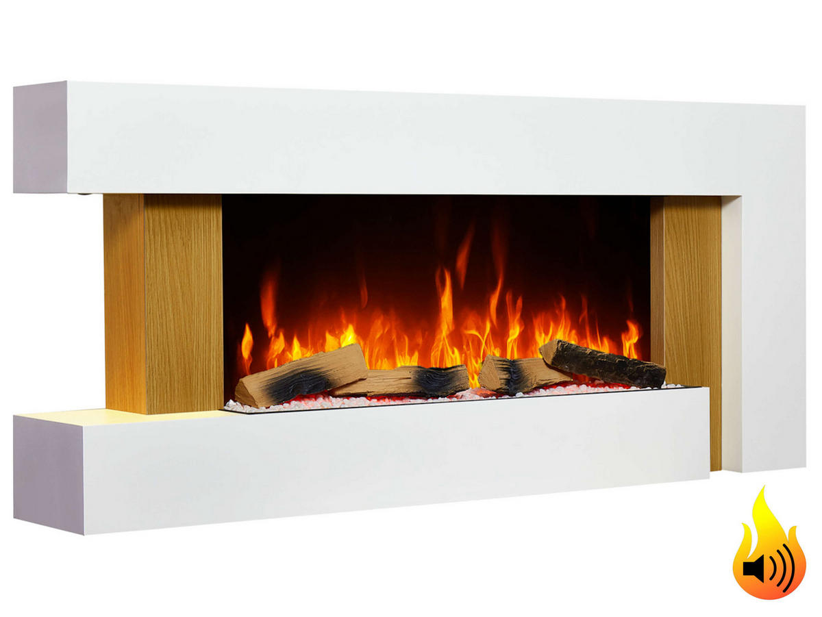 ELEKTROKAMIN Fjord AF52 – 3D-Flammeneffekt, Heizfunktion, WLAN - Weiß, Glas/Holzwerkstoff (132/58/21cm) - ArtiFlame