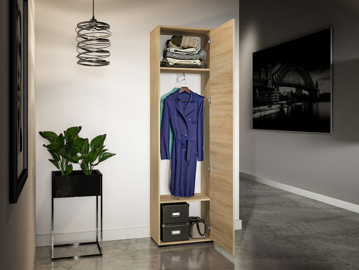 GARDEROBENSCHRANK Caro Sonoma Eiche hell 55 / 34 / 199cm - Braun/Sonoma Eiche, Holz/Holzwerkstoff (55/199/34cm) - Feldmann-Wohnen