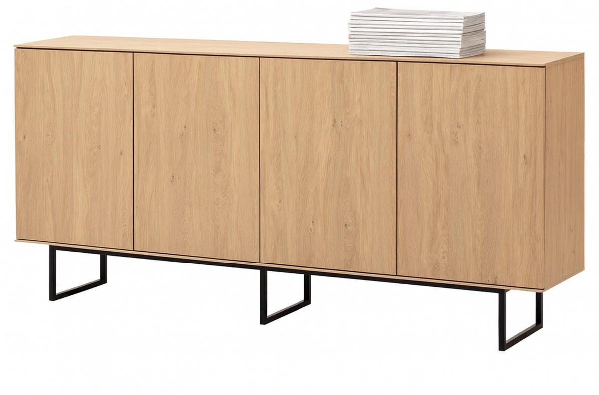 SIDEBOARD Stone Eiche, Kommode 200 x 90 cm, mit Push-to-Open - Eichefarben/Schwarz, Holzwerkstoff/Metall (200/90/40cm) - Furn.Design
