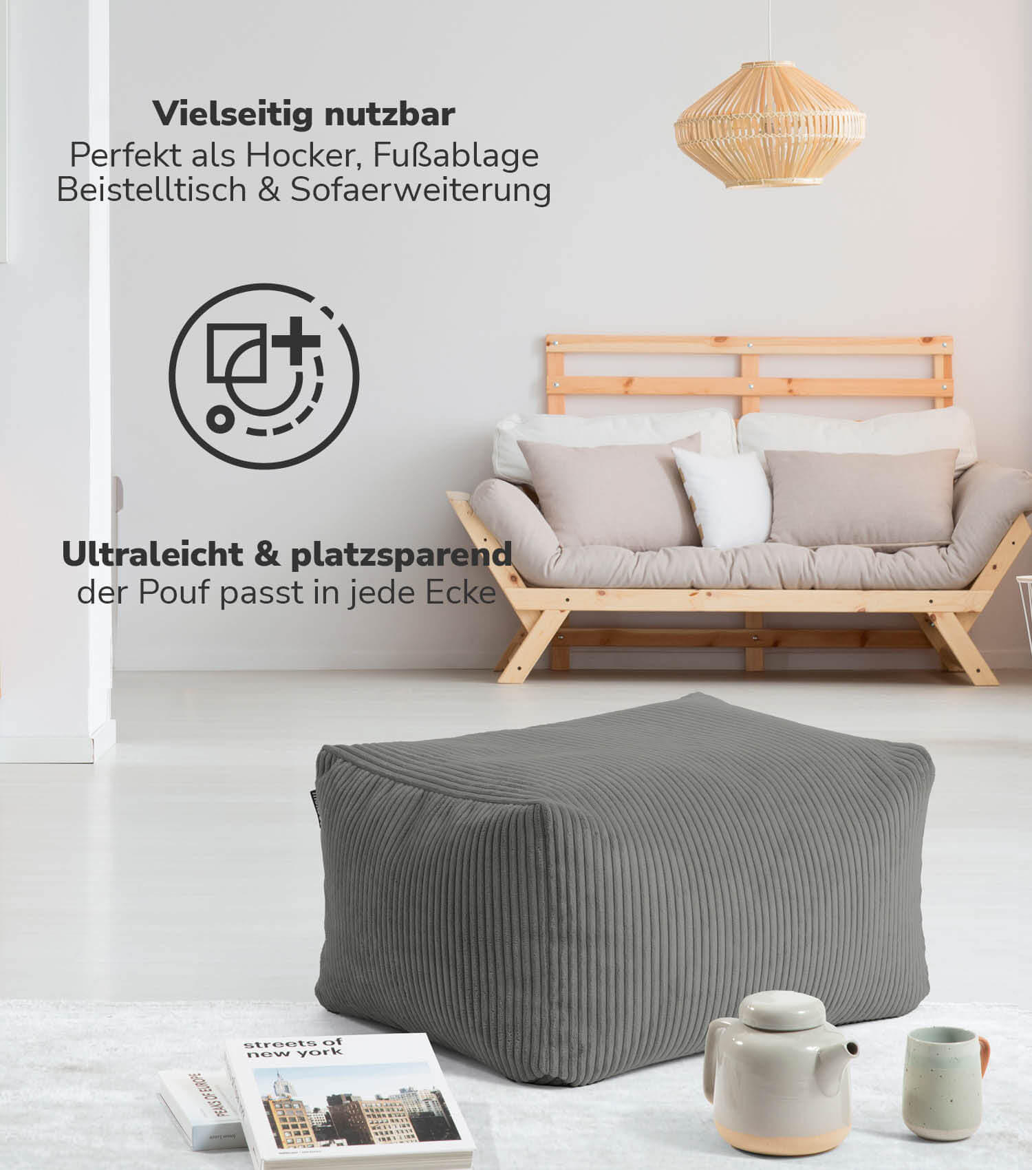 POUF Der Ruhestifter - Anthrazit, Textil (65/35/55cm) - Mokebo