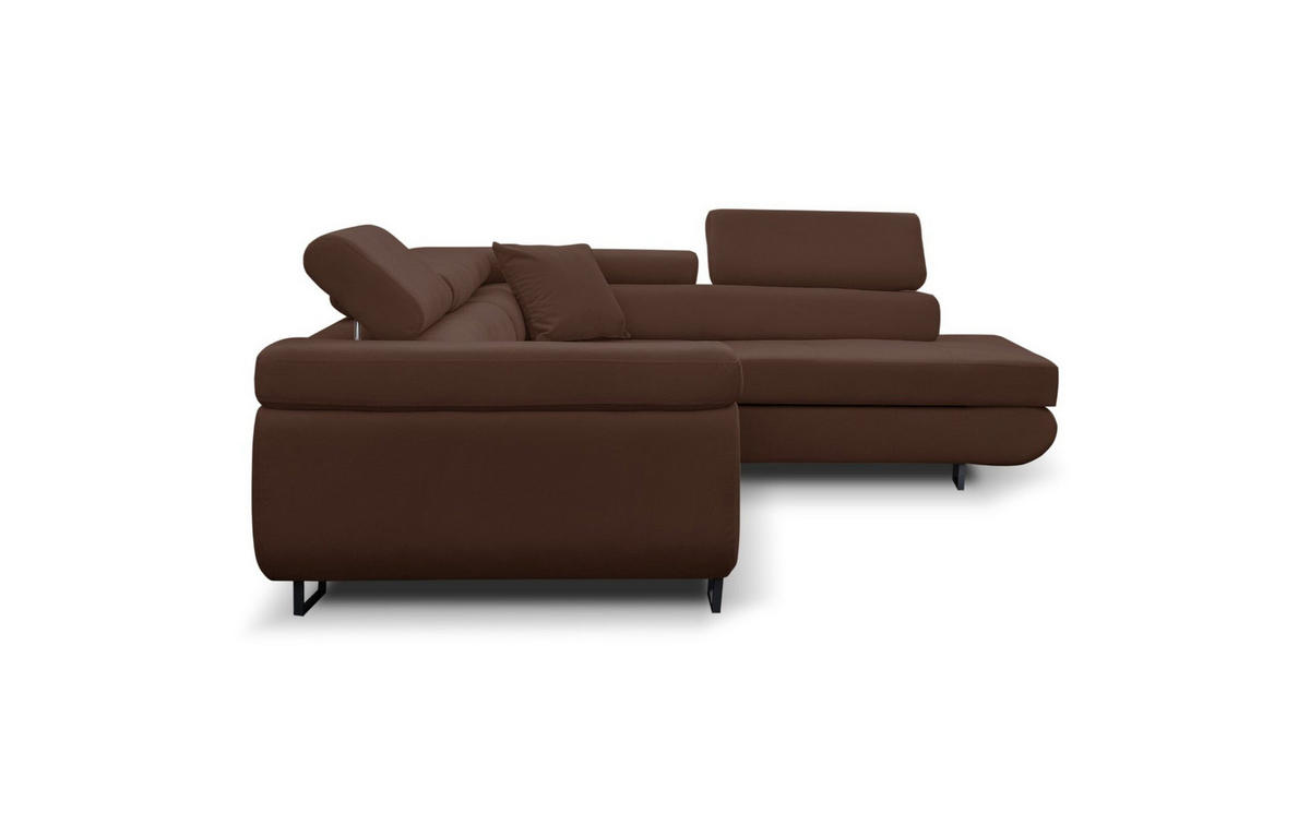 ECKSOFA Jerry in L-Form mit Schlaffunktion und Bettkasten, Farbe: Braun, Veloursstoff, Ottomane Rechts - Braun, Textil (275/202cm) - VENASI MÖBEL