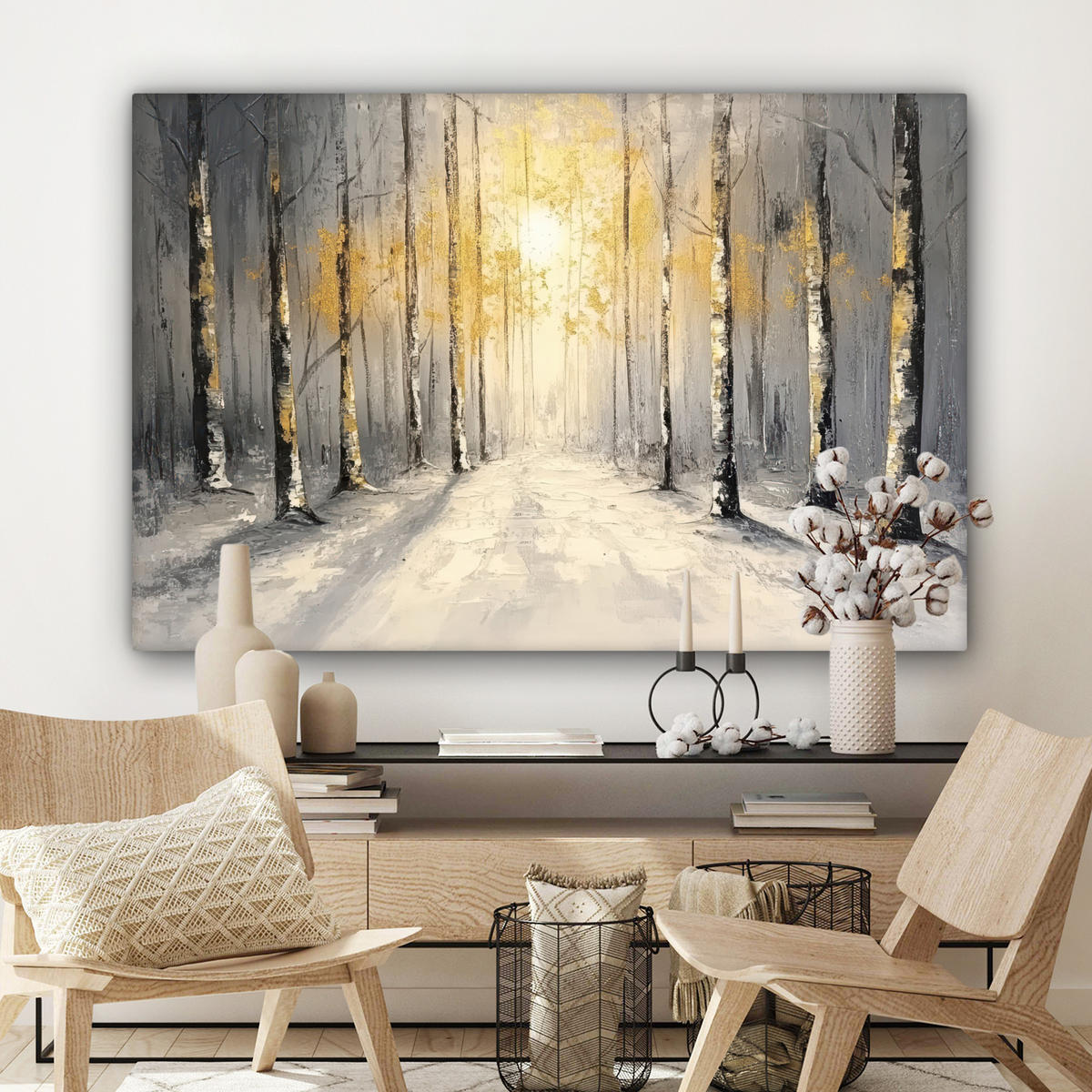 LEINWANDBILD Winter - Abstrakt - Schnee - Natur - Sonne Wohnzimmer Groß 120x80 cm - Grau, Textil (120/80cm) - MuchoWow