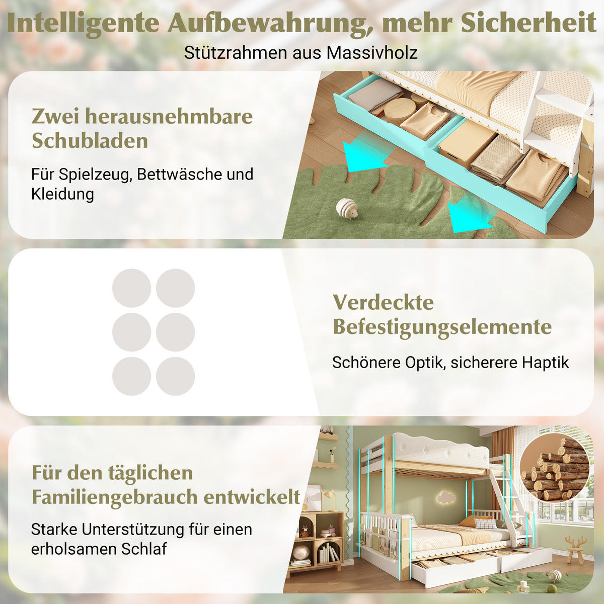 ETAGENBETT 90/200 cm und 140/200 cm Weiß & Eiche mit Schubladen ohne Matratze - Weiß, Holz (140/200cm) - MIVRAY