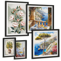 BILDER SET 5er Set - 50x50 cm & 20x30 cm & 40x60 cm Schwarzer Rahmen - Blick auf das Meer aus Zitronenbäumen - Schwarz, Kunststoff (40/60cm) - TULUP