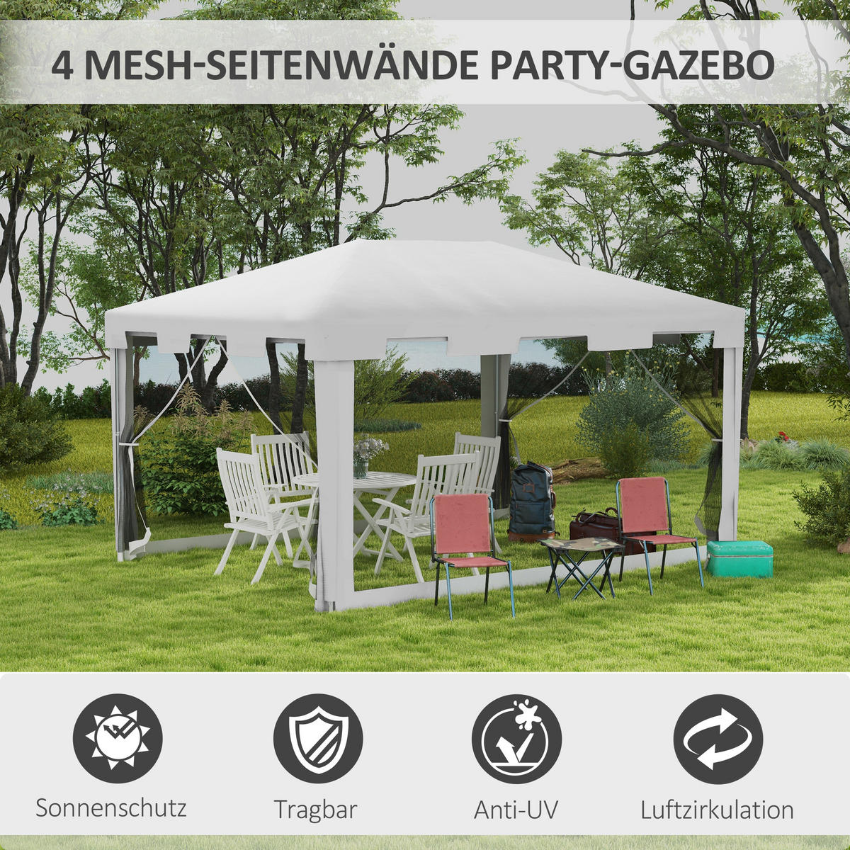 PAVILLON Partyzelt Metall PE Weiß - Weiß, Kunststoff/Metall (295/255/395cm) - Outsunny