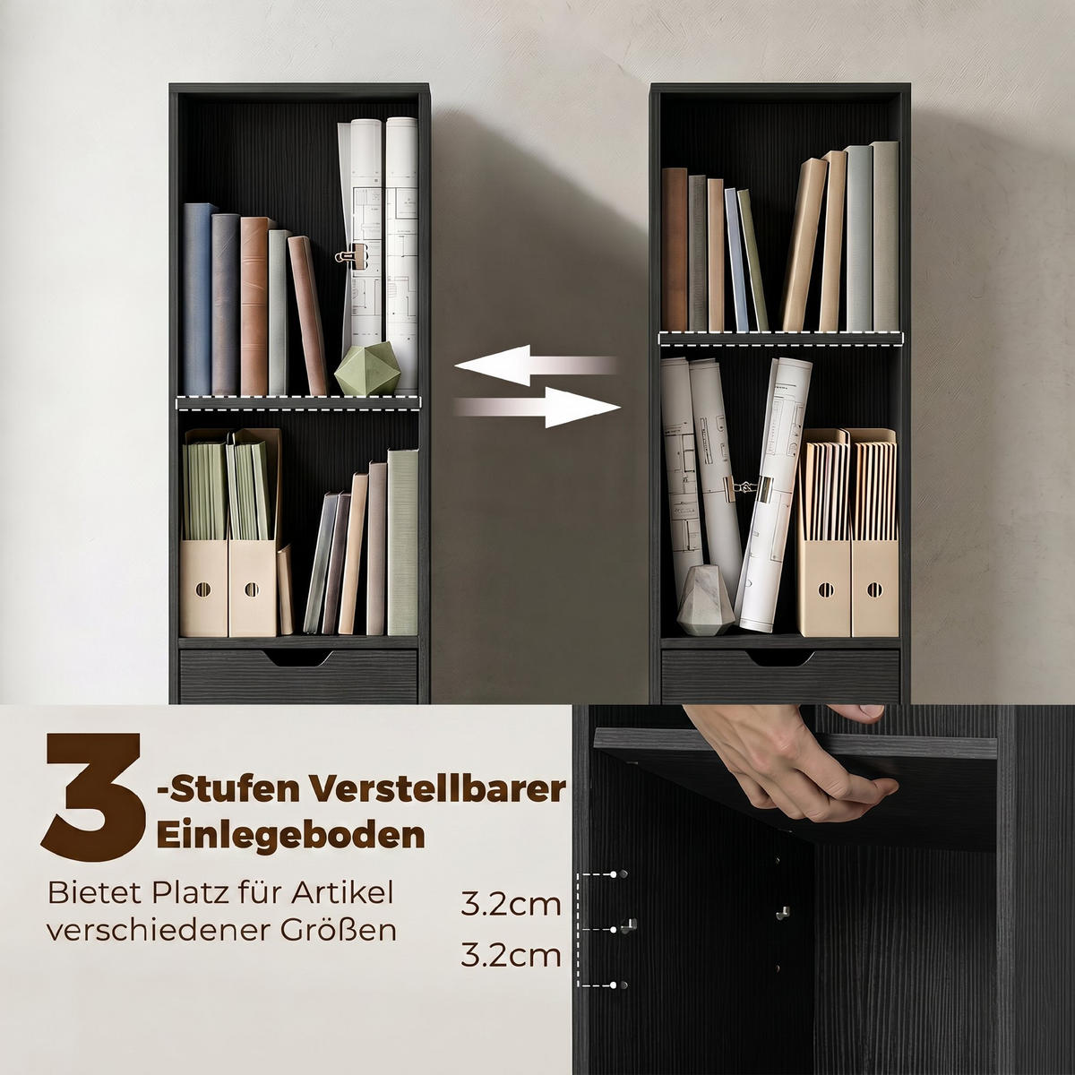 BÜCHERREGAL Spanplatte Schwarz - Schwarz, Holzwerkstoff (24/158/30cm) - HOMCOM