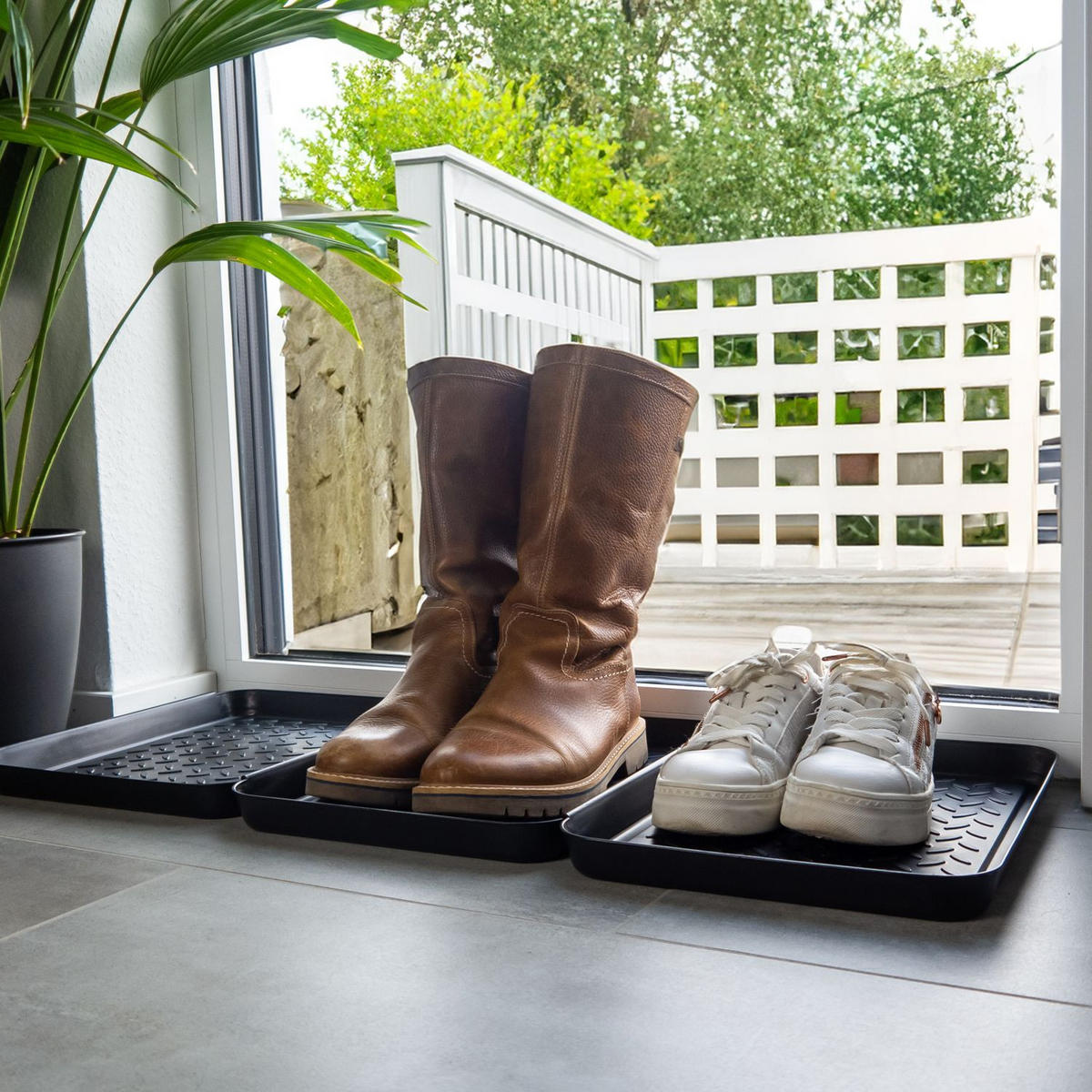 SCHUHABLAGE Schuhabtropfschale 35/27.5/3 cm (3er-Set) - Schwarz, Kunststoff (27.5/4.5/35cm) - Intirilife