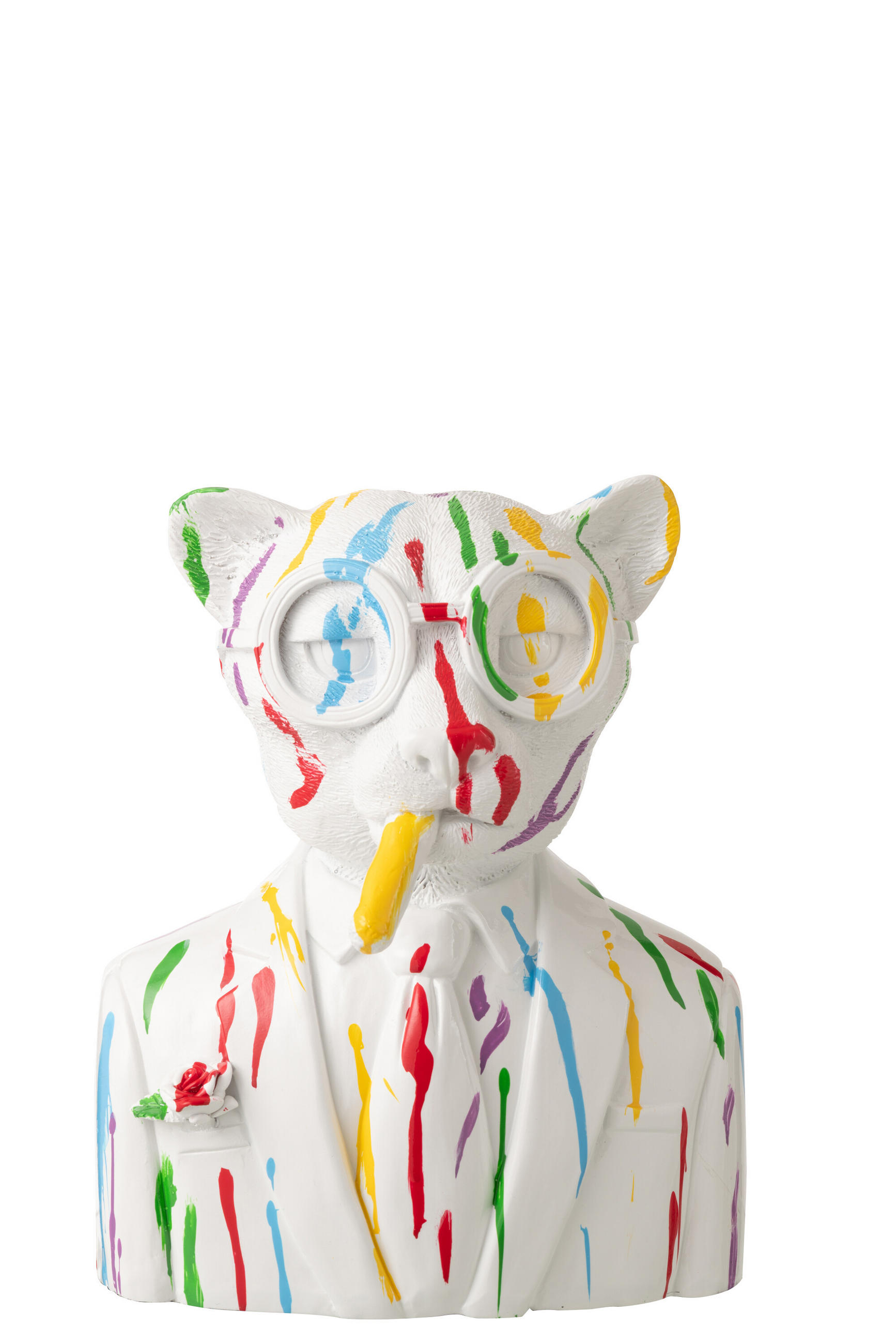 LEOPARD FARBFLECKEN - Weiß, Glas/Naturmaterialien (19.5/31.5/26cm) - J-Line